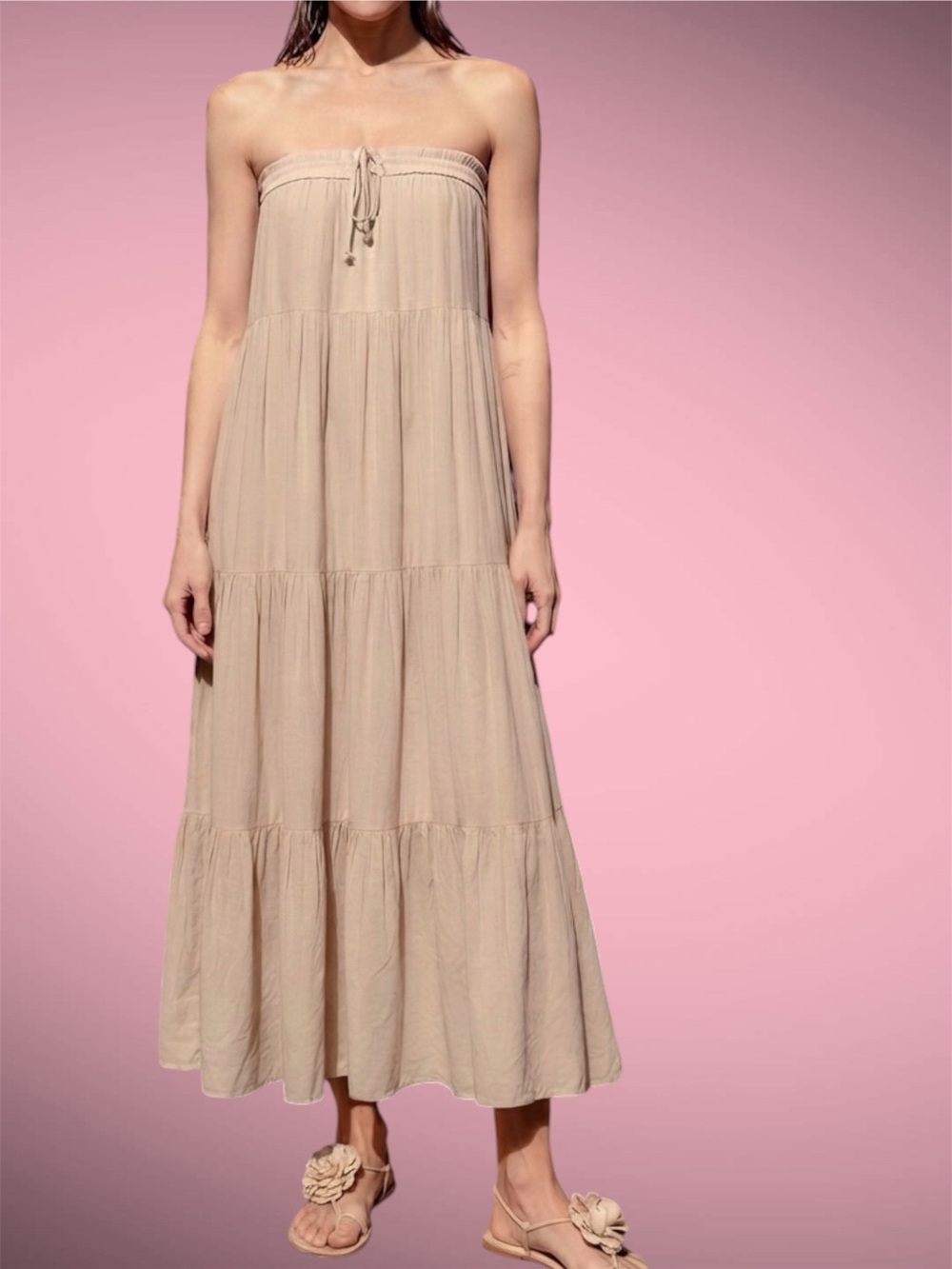 BCBG Convertible Maxi Skirt / Strapless Midi Dress in Light Beige